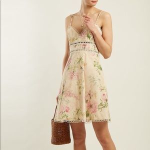 ZIMMERMANN New Cream Linen Floral Iris Sun Dress Size 0 US